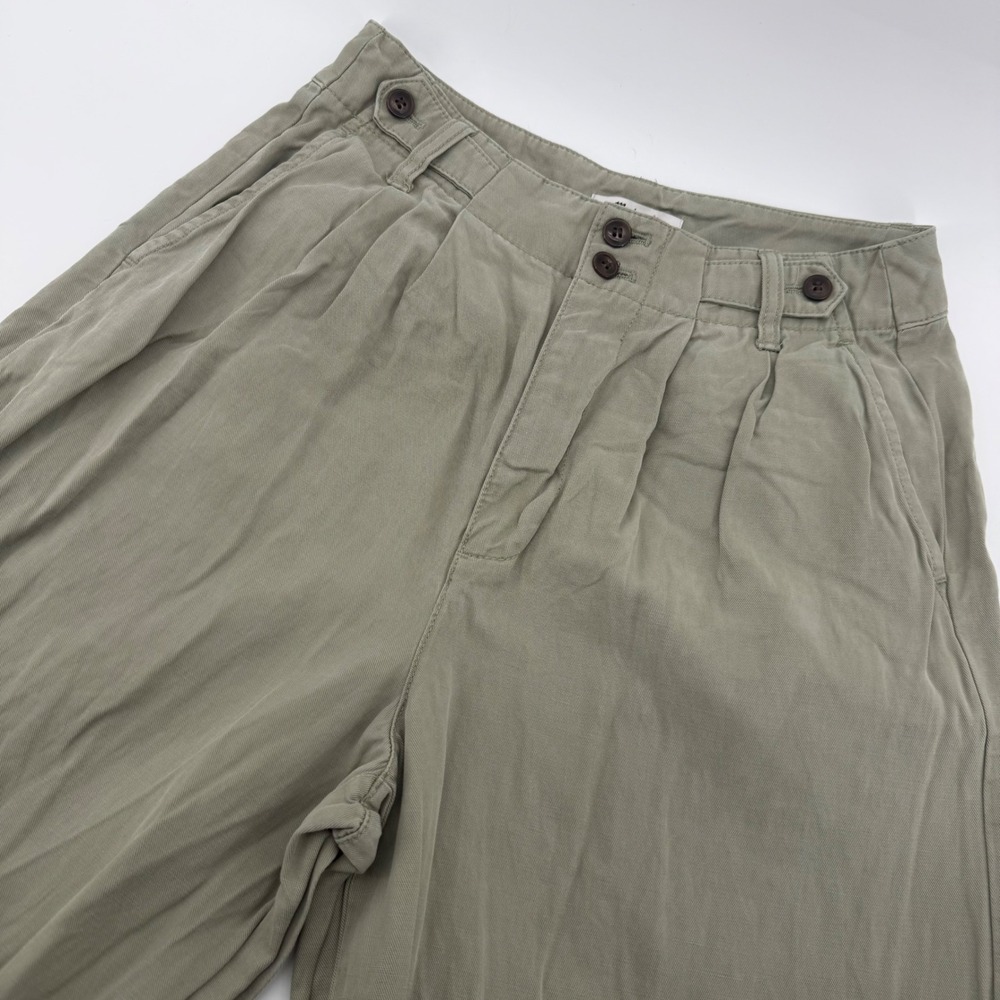 Madewell Trousers Womens 2 Sage Green Pleated Wide Leg Lyocell Linen